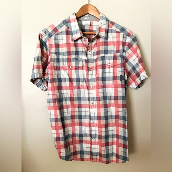 Columbia Pearl Snap Up Shirt Mens Blue Red White Plaid Western Style Sz Medium - Picture 1 of 7